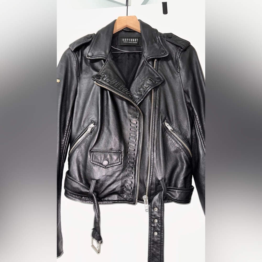 SUPERDRY PREMIUM LEATHER BIKER JACKET Size 6